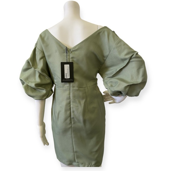 Sage Green Off The Shoulder Ruched Bodycon Dress - Picture 2 of 5